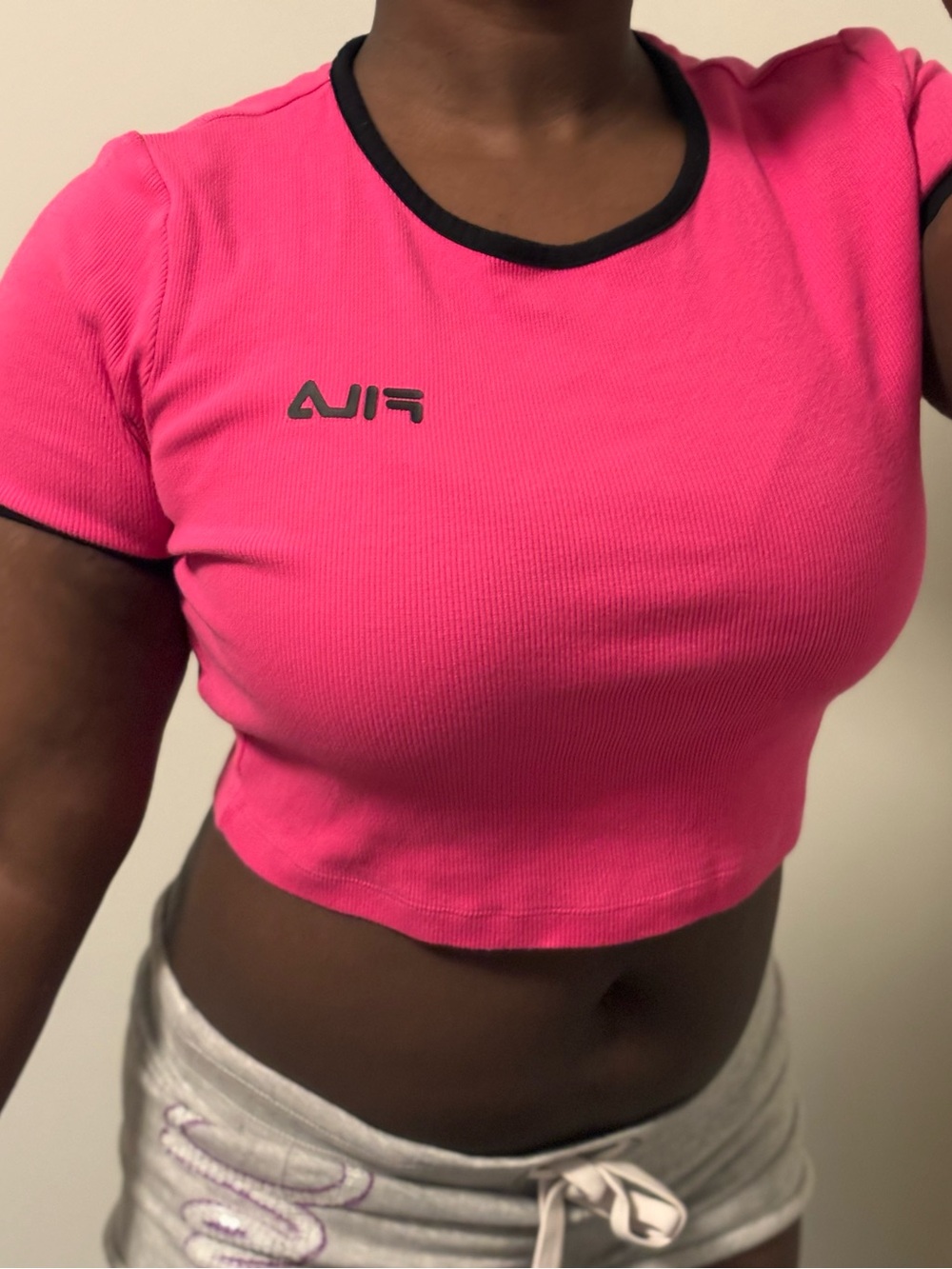 Fila Vibrant Pink Crop Tee with Black Accents